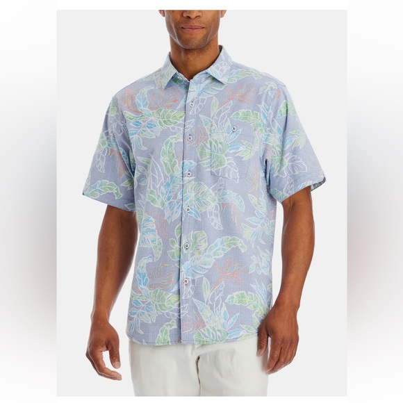 Tommy Bahama S/P Nova Wave Tide Fronds Stretch Shirt ST325907 Cotton Dk Blue…